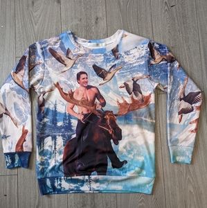 Topless Trudeau On A Moose In The Mountains Sweatshirt Shelfies Size Small